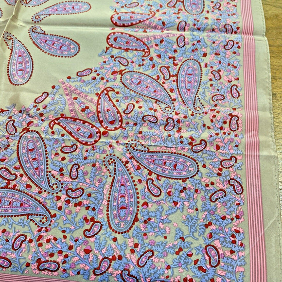 Vintage Scarf Silky Gray Pink Blue Bandana Square Acetate Paisley Print Neck Tie - Picture 4 of 7